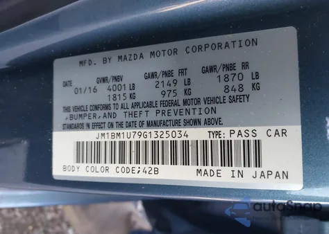 2016 Mazda Mazda3 I Sport from USA, damaged, VIN JM1BM1U79G1325034